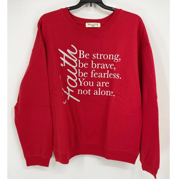 Wound Up Womens Red Faith Quotes Sweatshirt Top Sweater NEW XXL - Picture 1 of 9